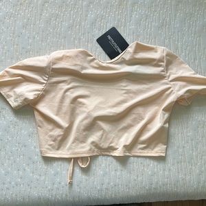 Prettylittlething Nude Slinky Tie Back Strap Crop Top